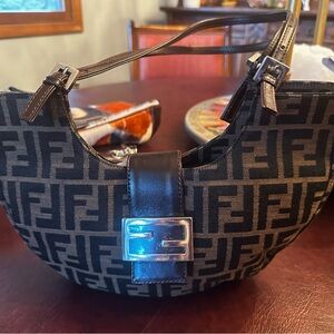 Fendi Black and Brown Shoulder Bag with Silver Accent